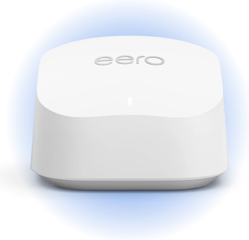 The eero 6+ mesh Wi-Fi router included with every Up North Fibre plan